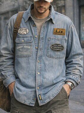 Vintage Tommy Hilfiger Rugged Denim Railroad Shirt (L) – 90s Workwear Graphic